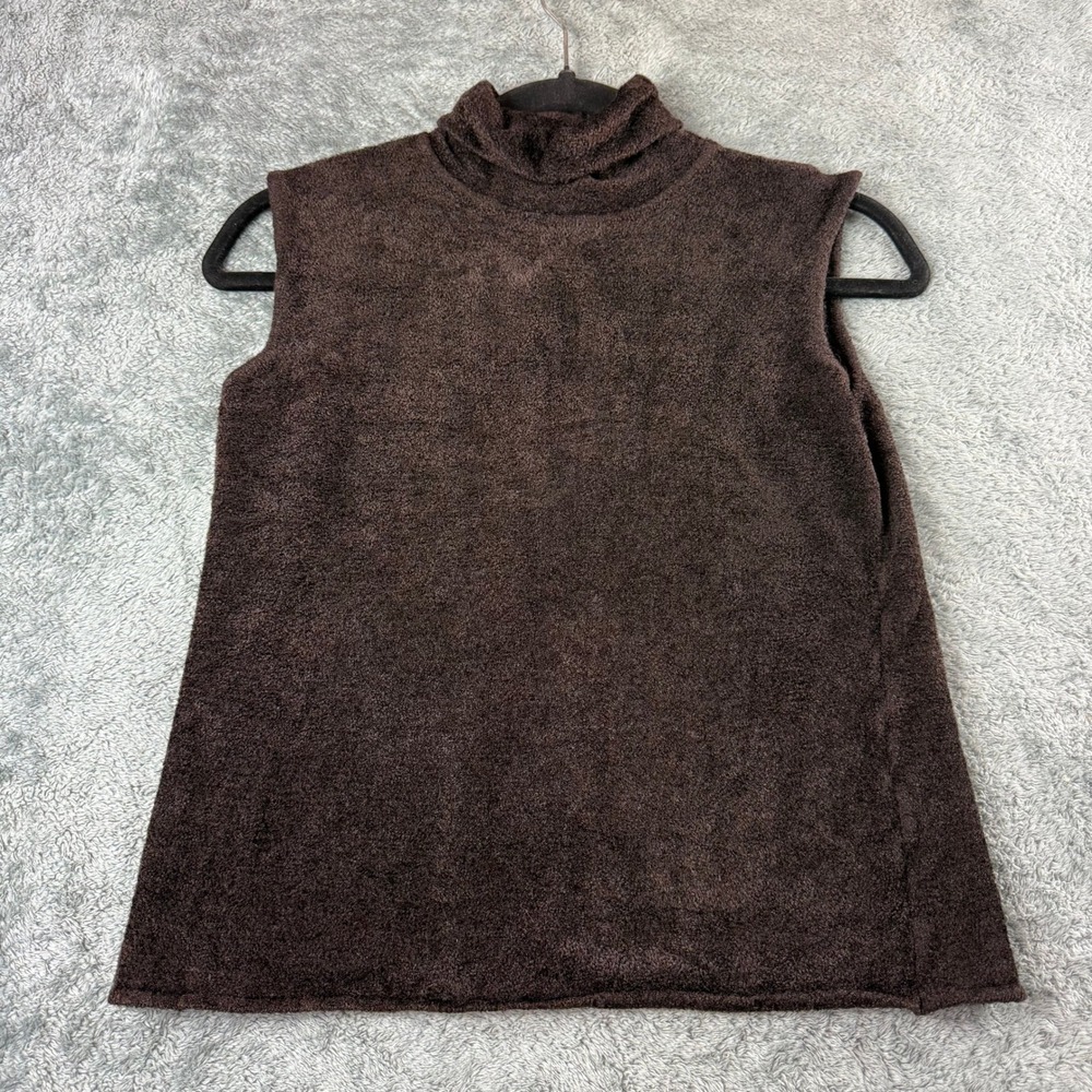 Eileen Fisher Chocolate Brown Textured Knit Sleeveless Turtleneck Top Layering